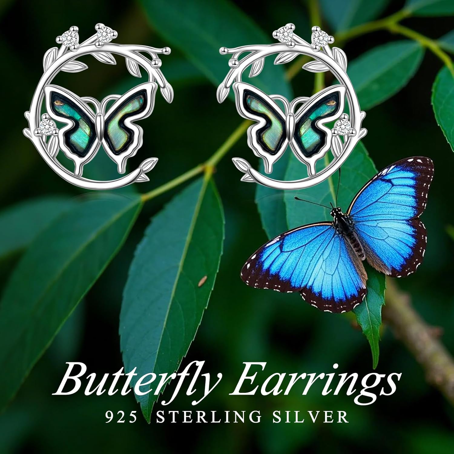 925 Sterling Silver Butterfly/Hummingbird/Owl Stud Earrings Abalone Shell/Opal Animal Earring Jewelry Gifts for Women