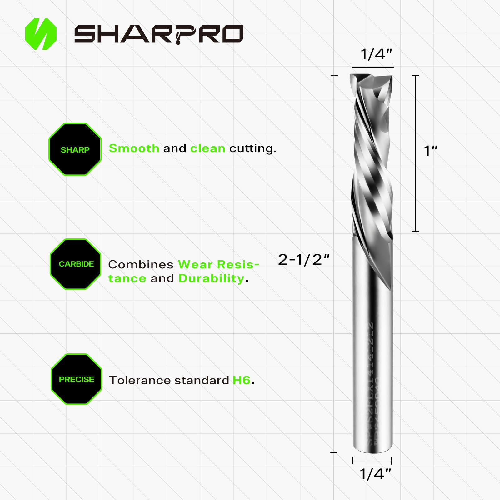 3 brocas de compresión extra larga CNC de 1/4 pulgadas y diámetro de corte de 1/4 pulgadas. CL. 2-1/2 pulgadas OVL. Brocas CNC de carburo sólido arriba y abajo para corte de madera, mortaja de