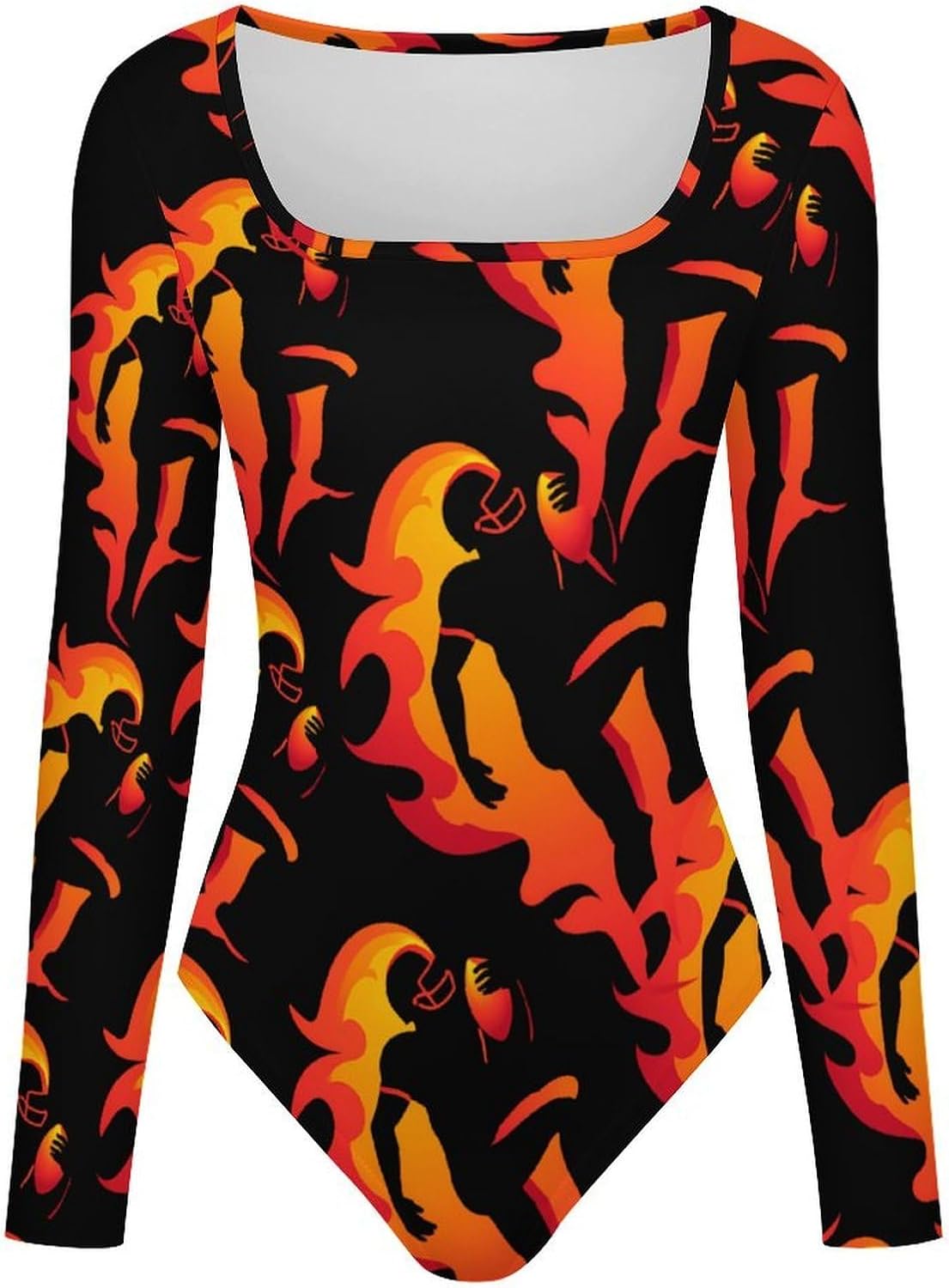 Flames Football Man Women's Bodysuits Long Sleeve Top 5XL