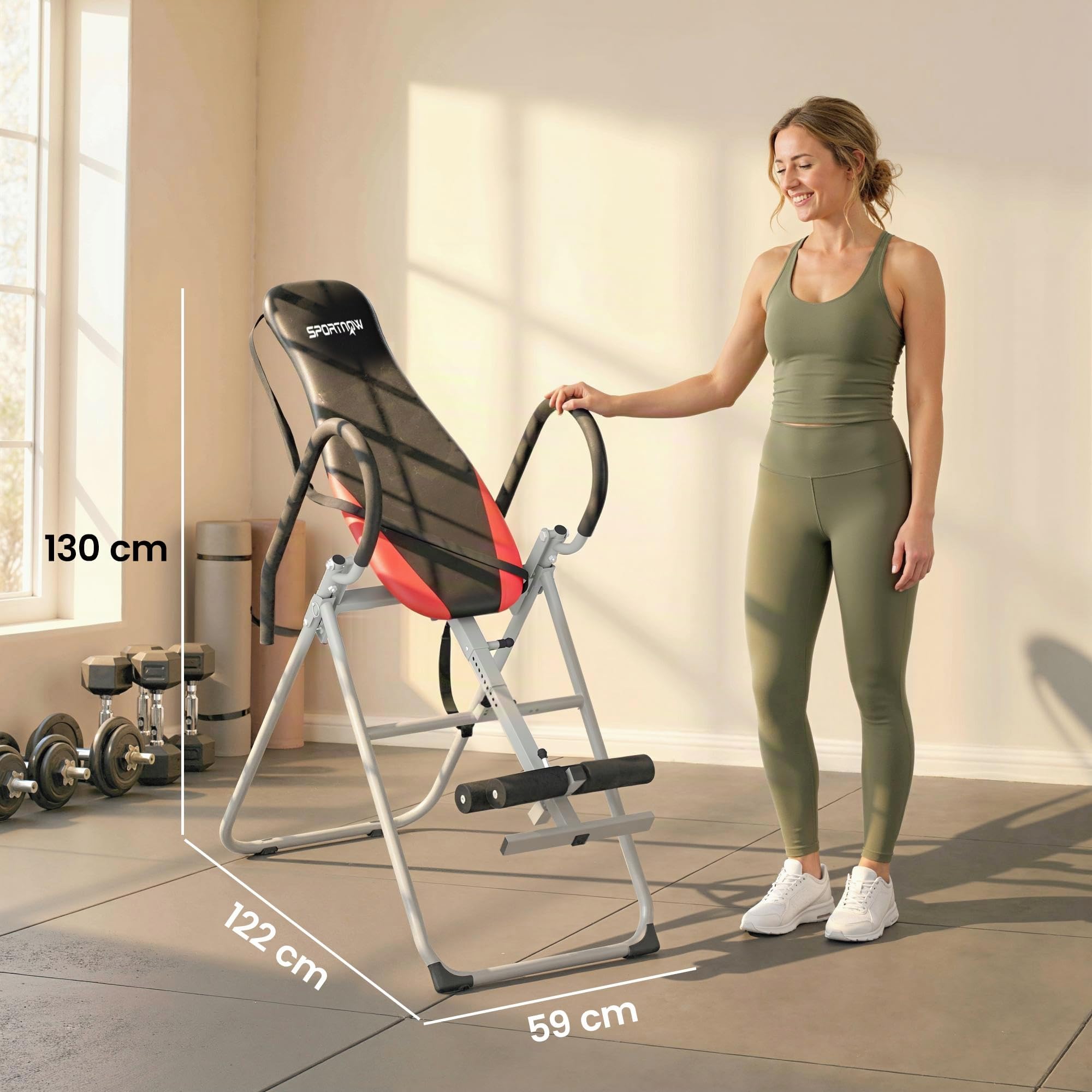 SPORTNOW Table d'Inversion Pliable en Acier, 0-90°, Charge 120 kg | Table d'Inversion de Musculation, Verrou de Cheville Réglable, Ceinture de Sécurité, Patins Antidérapants