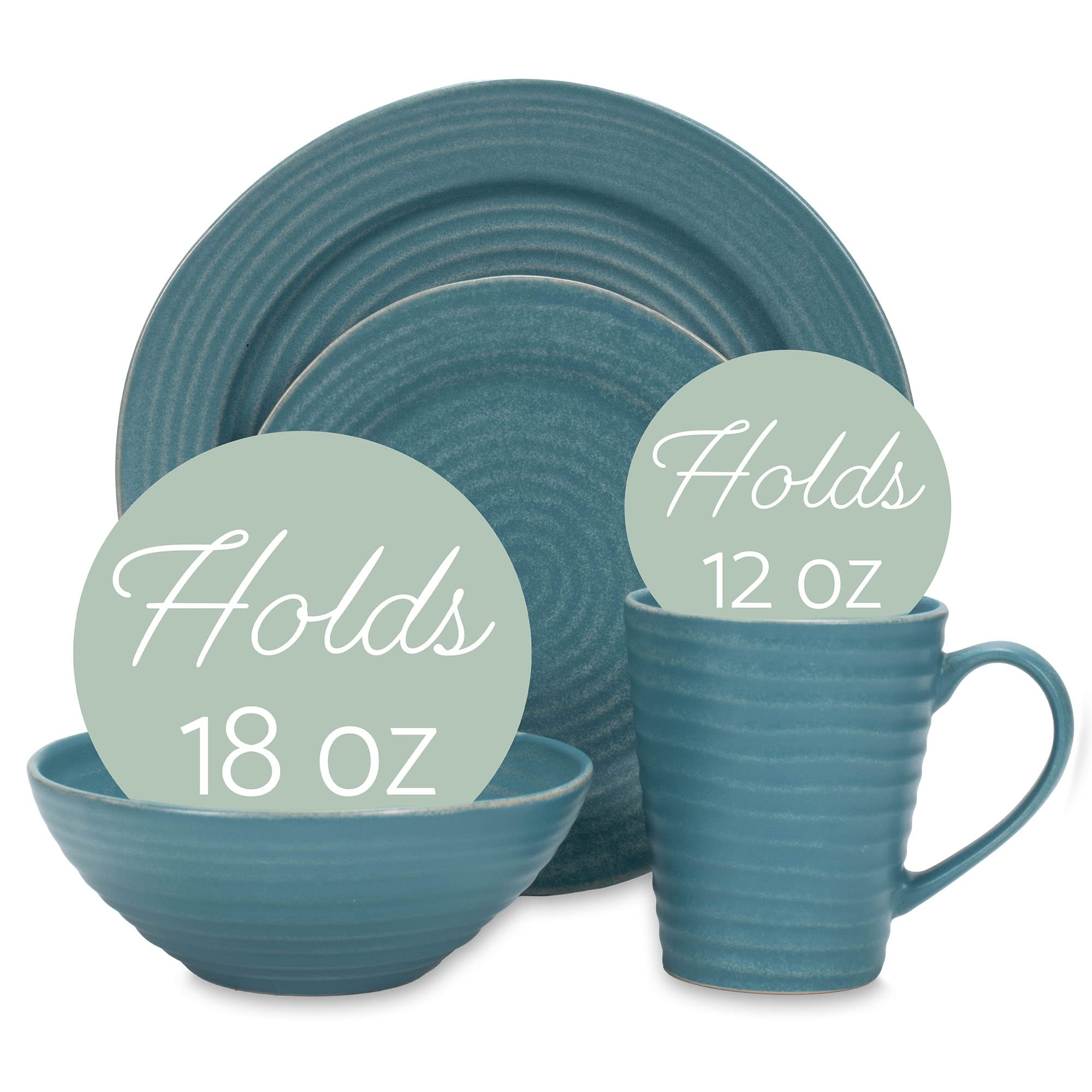 Elanze Designs Uroczy elegancki prążkowany nowoczesny wygląd ceramiki ceramicznej kamionka talerz talerz kubek i miska kuchnia naczynia zastawa obiadowa 16-częściowy zestaw – serwis dla 4 osób,