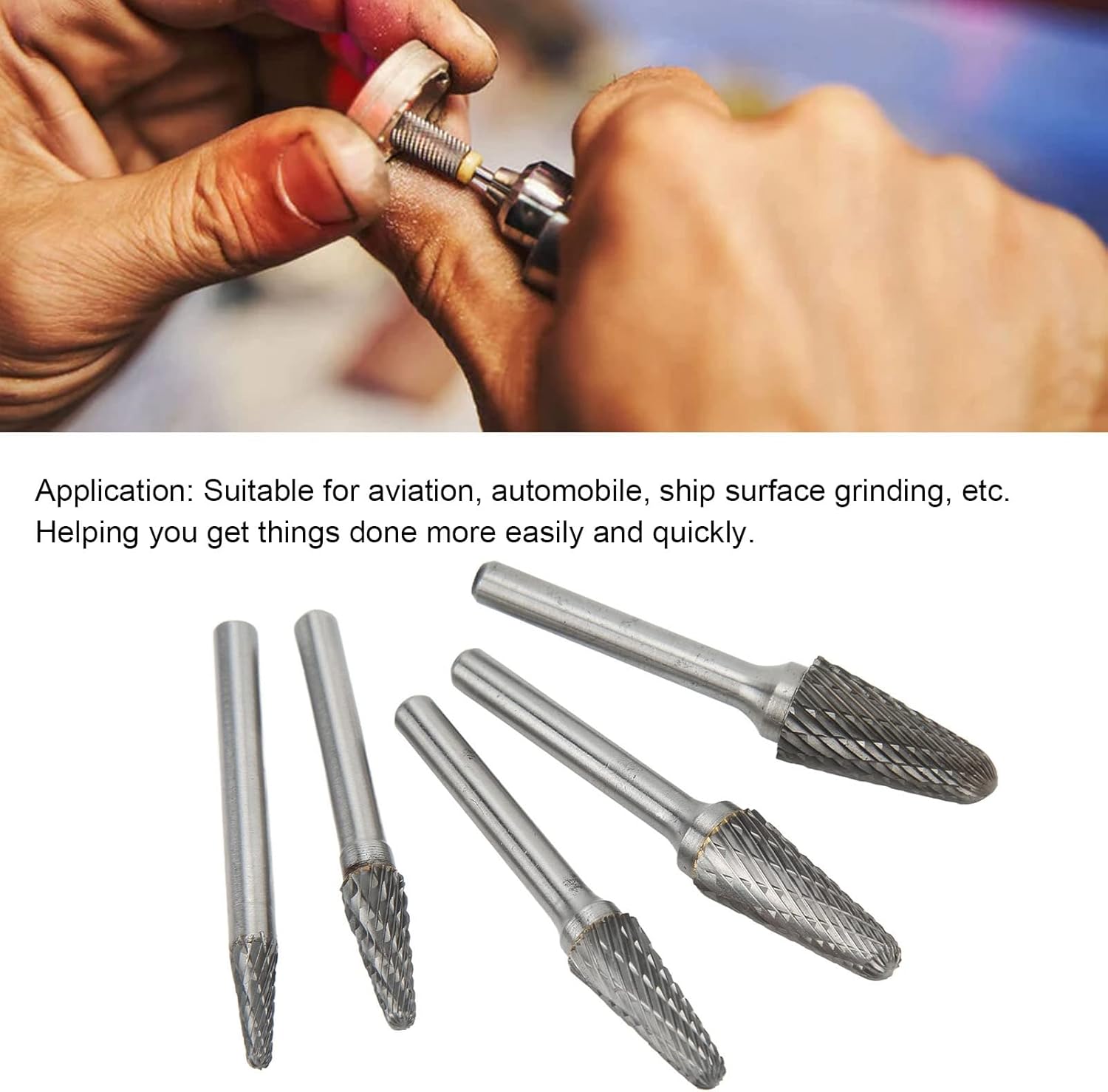 L Type 5pcs Carbide Rotary Burr Set, Double Cut Rotary Files with 6mm Shank, High Speed Rotary Burr Bits for Engraving Polishing Grinding Woodworking Metalworking, Compatible with
