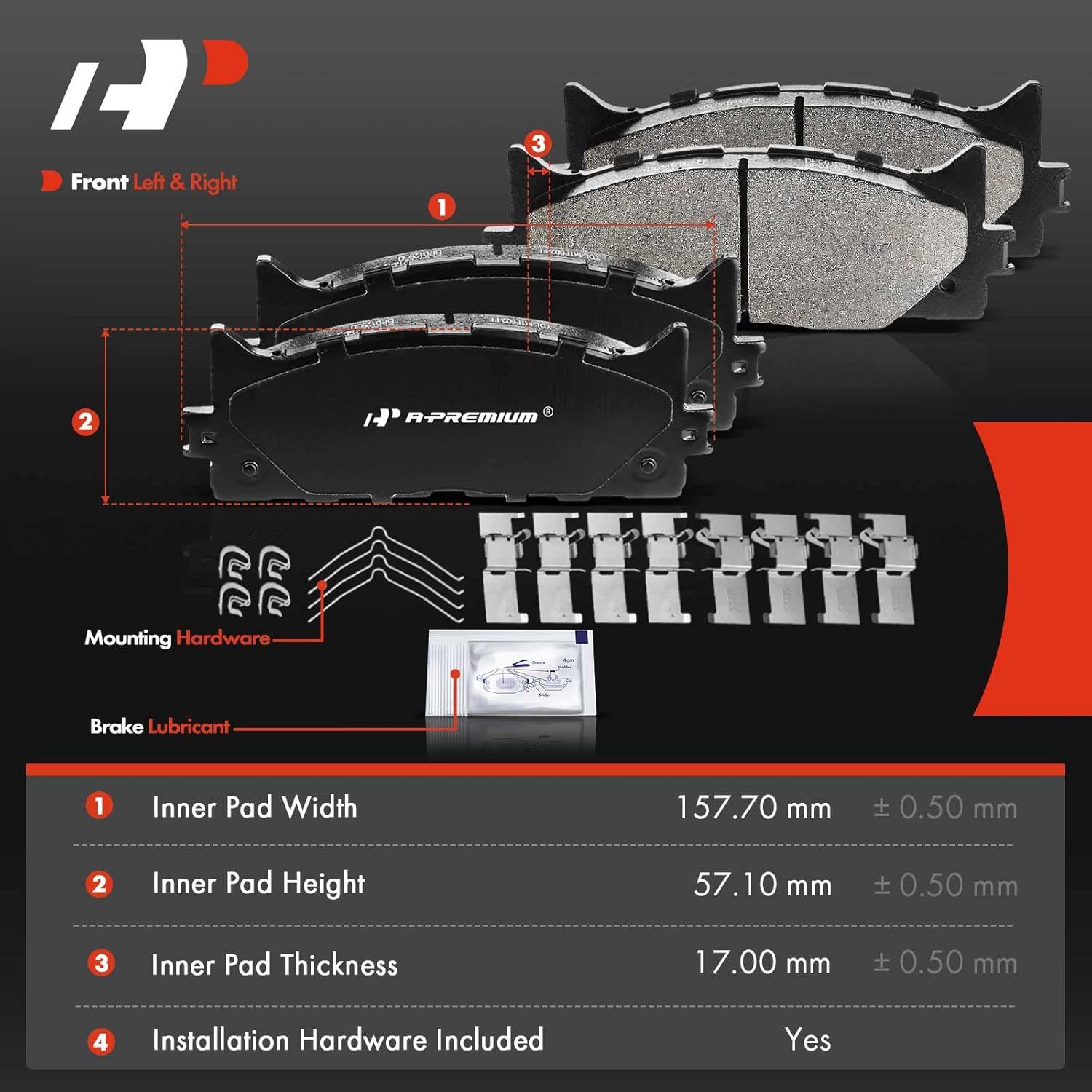 A-Premium Front Ceramic Brake Pads Set Compatible with Toyota and Lexus Models - Camry 2007-2017, Avalon 2008-2018, ES350 2007-2018, ES300h 2013-2018, with Hardware, 4-Pack