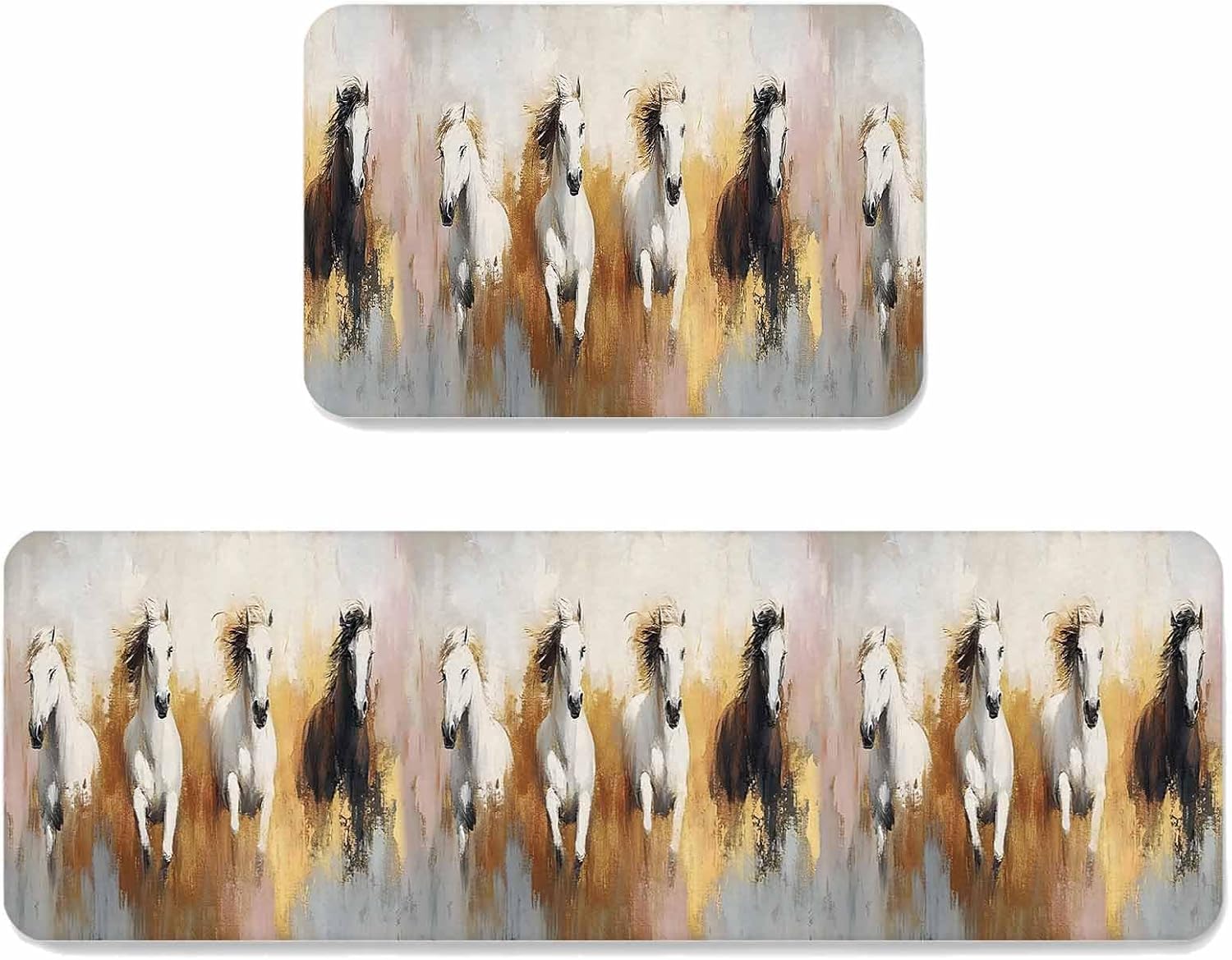 Prime Leader Abstract Art Kitchen Mat Set 2 Pieces Gold Black Gradient Marbling Water Ripple Non Slip Kitchen Rugs Washable Runner Rug Mats for Sink Laundry (15.7" x 23.6"+15.7" x 47.2")
