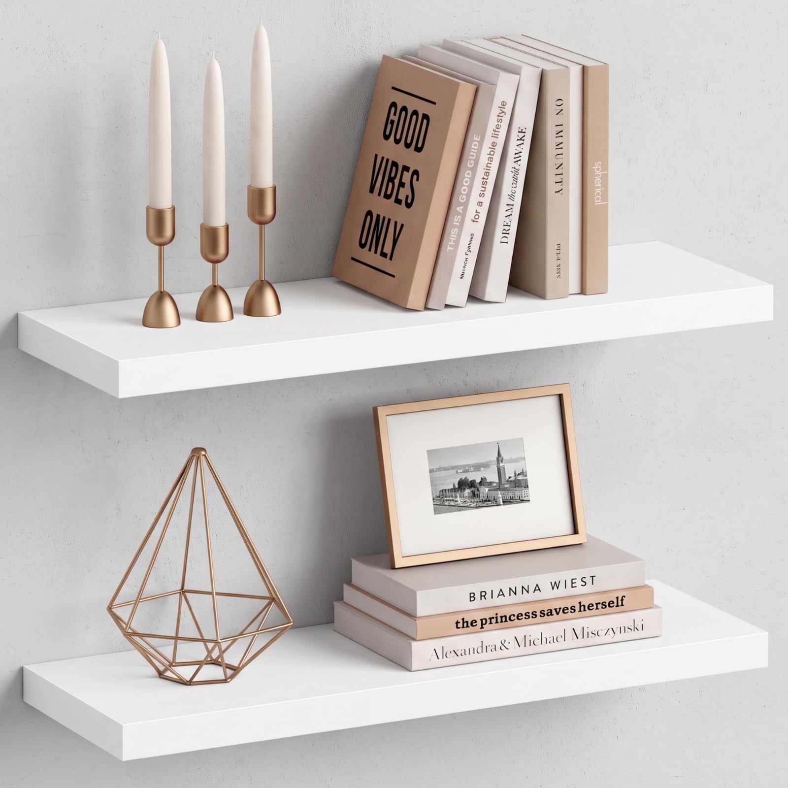 Harwaya Floating Shelves - Walnut Brown, Set of 2 -16 Harwaya Floating Shelves - Walnut Brown, Set of 2 -16