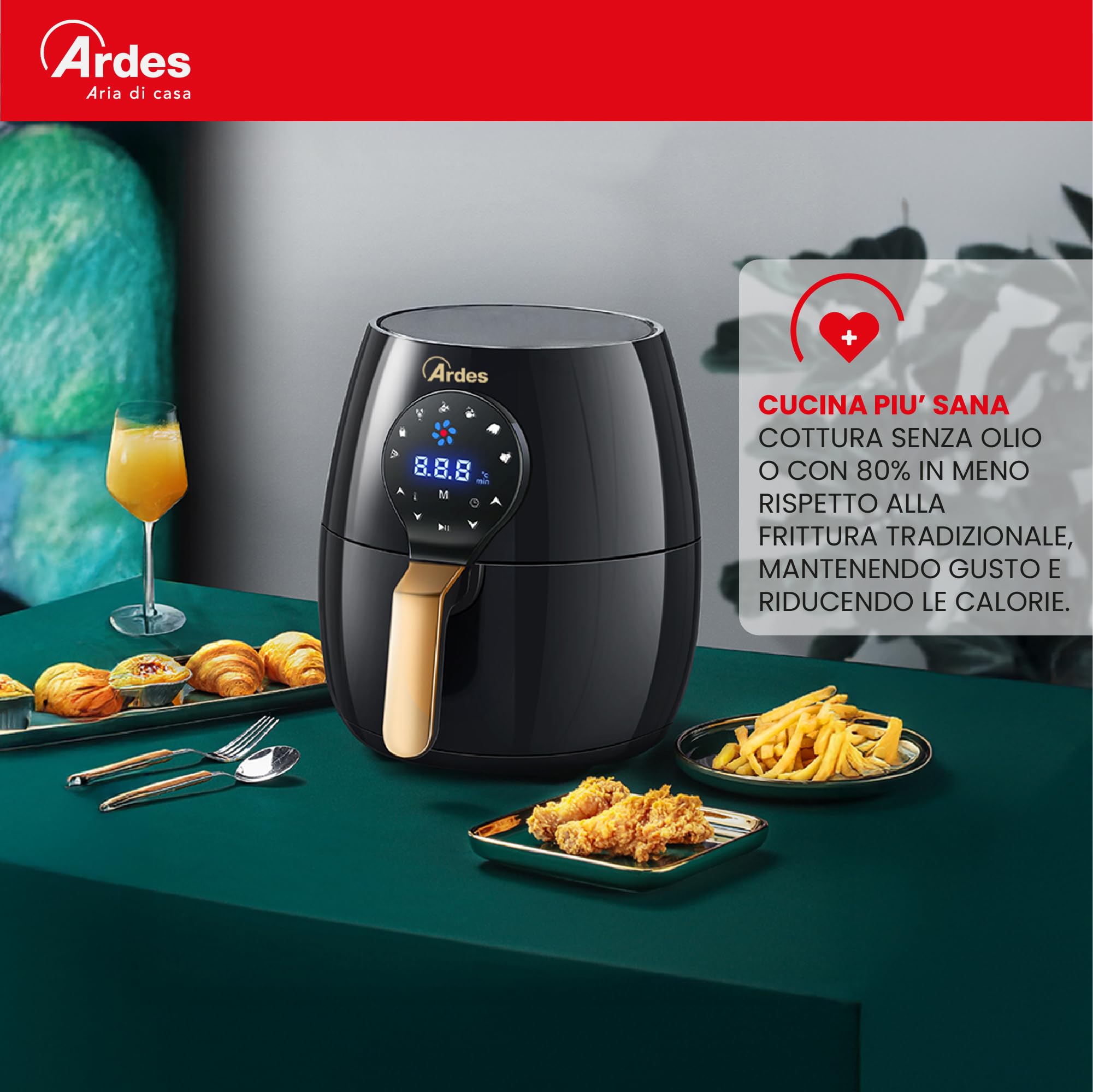 Ardes Eldorada Maxi AR1K33 - Friggitrice ad aria 5 litri - Airfryer con tecnologia Rapid Air - Air fryer 7 in 1, temperatura e timer regolabili, display digitale touch