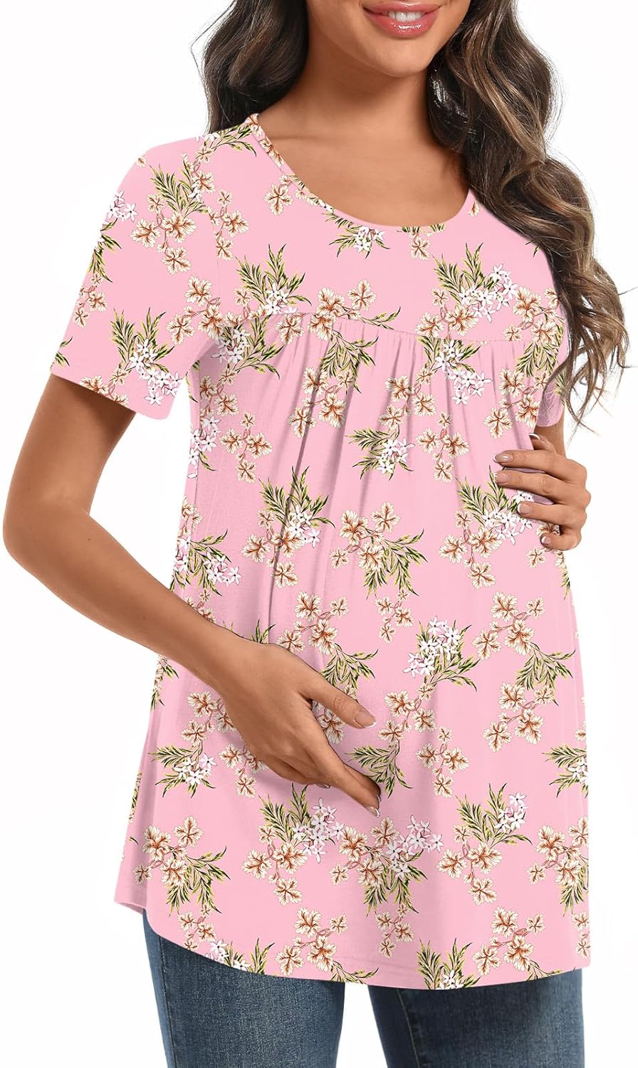 Women's Maternity Shirts Casual Short Sleeve Tunic Tops Round Neck Pregnancy Clothes - Image 3