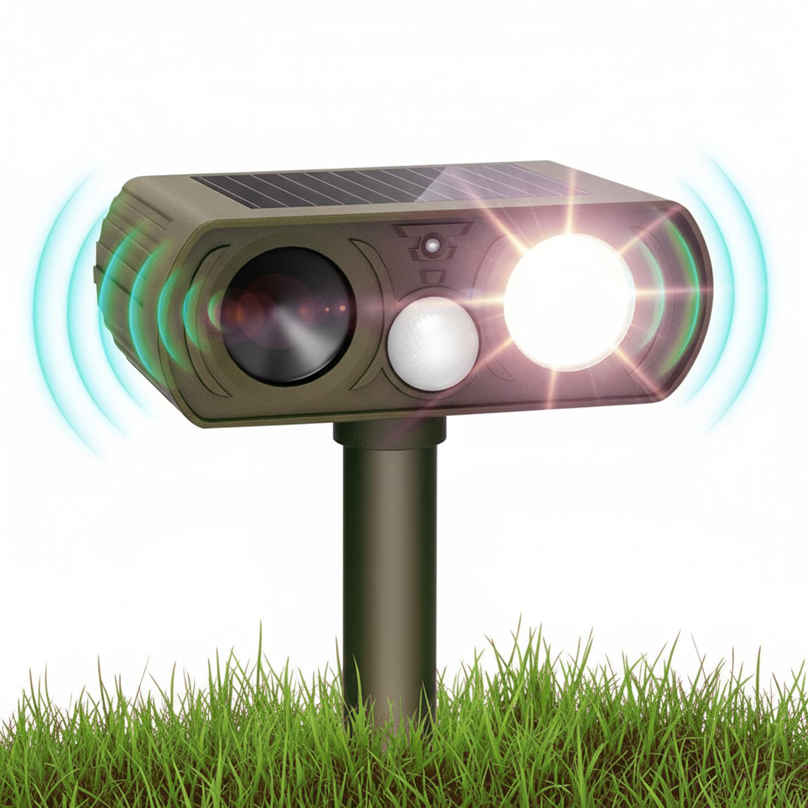 Cat Repellent for Gardens uk, 360° Ultrasonic Fox Repellent with PIR Motion Sensor, Waterproof Cat Scarers for Gardens and Farm, Solar & LED Flashing Light Animal Deterrents for Squirrels