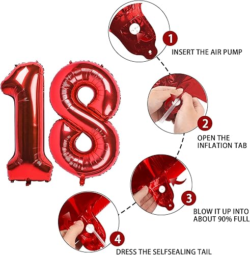 Miniatura 3 de Globo rojo con el número 18 de 40 pulgadas, globos grandes de Mylar para niños de 18 años de edad, decoración de fiesta de cumpleaños, boda,