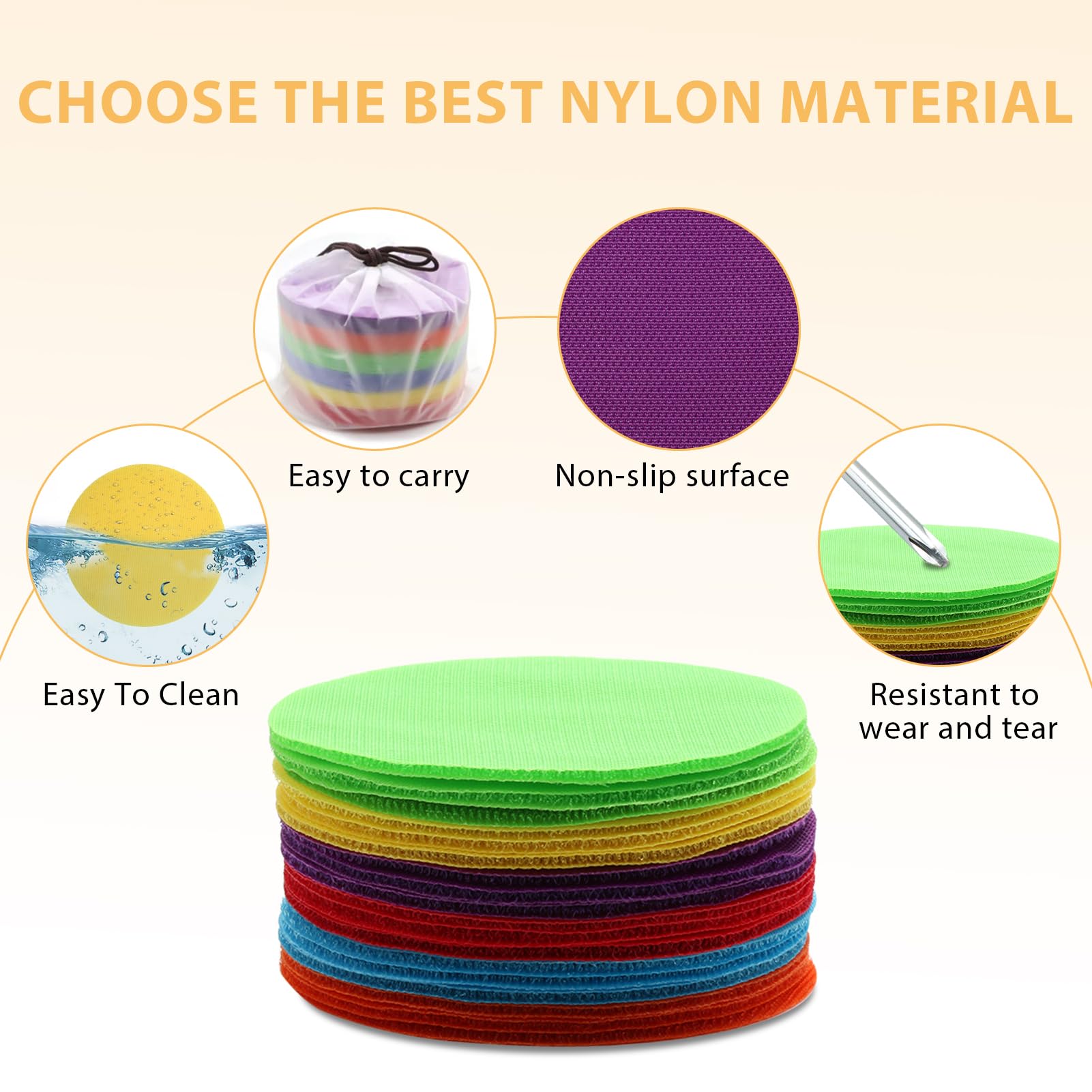 30Pcs Mini Floor Spot Markers, 6 Colors Carpet Stickers Nylon Circles Floor Spot Dots Marker Anti-Slip Rug Spot Sign Round Shaped Sit Markers for Teaching Games Dancing Classroom Kindergarten (10cm) - Image 3