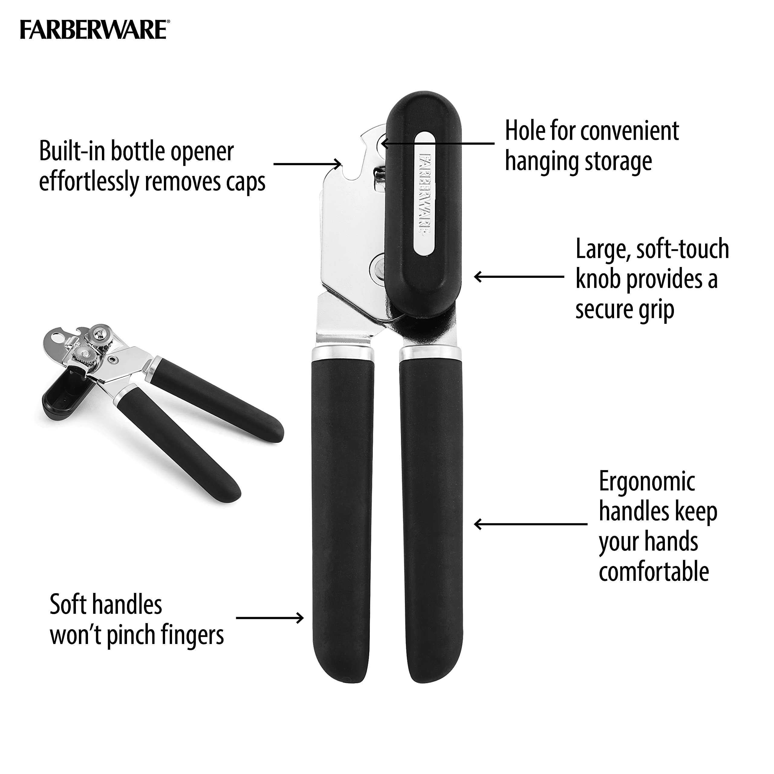 Farberware Pro Soft Knauf und Griff Dosenöffner und Flaschenöffner, schwarz