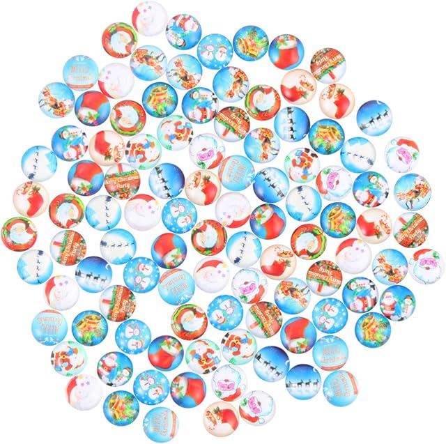 MILISTEN 100Pcs Christmas Glass Cabochons Flat Back Cabochons Half Round Dome Cabochons Tiles for Cameo Pendants Photo Bezel Tray Earrings Jewelry Making