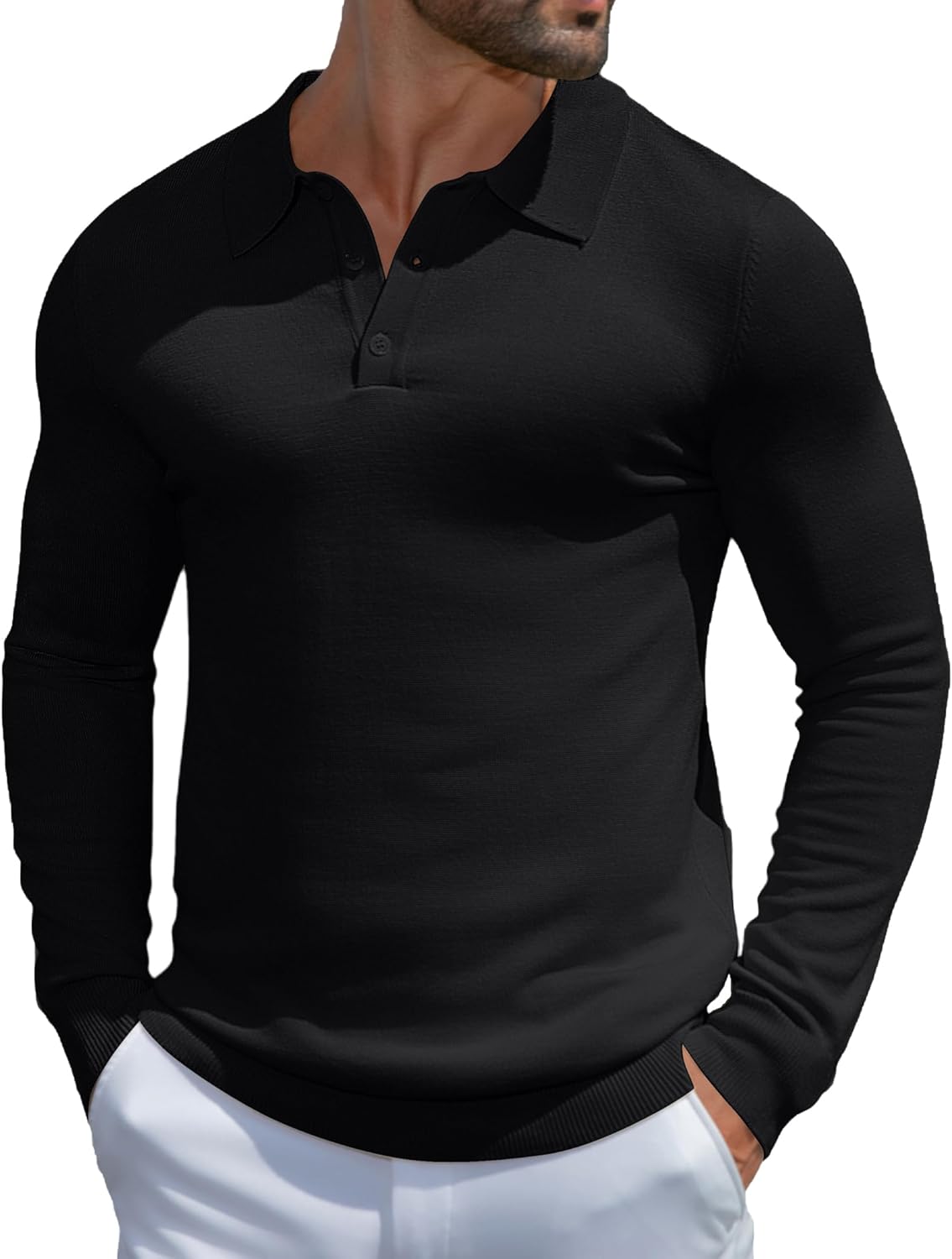 MioRoim Men's Knit Polo Shirts Casual Long Sleeve Polo Sweater Lightweight Button Down Golf Pullover Sweaters