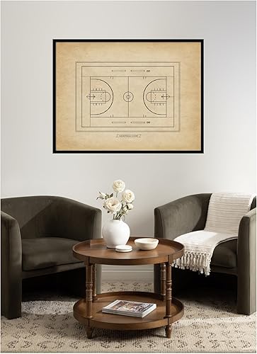 Miniatura 5 de Kate and Laurel Framed Wall Art Print Vintage Sports Basketball Court Diagram Horizontal by The Creative Bunch Studio, 41 x 31, Svelte Noir Black