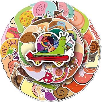 Playful Cartoon Snail Vinyl Stickers, 50 PCS Waterproof Illustrated Animal Decals for Laptops, Scrapbooking, Journals, Notebooks, Water Bottles, Suitcases, Phones & DIY Decor