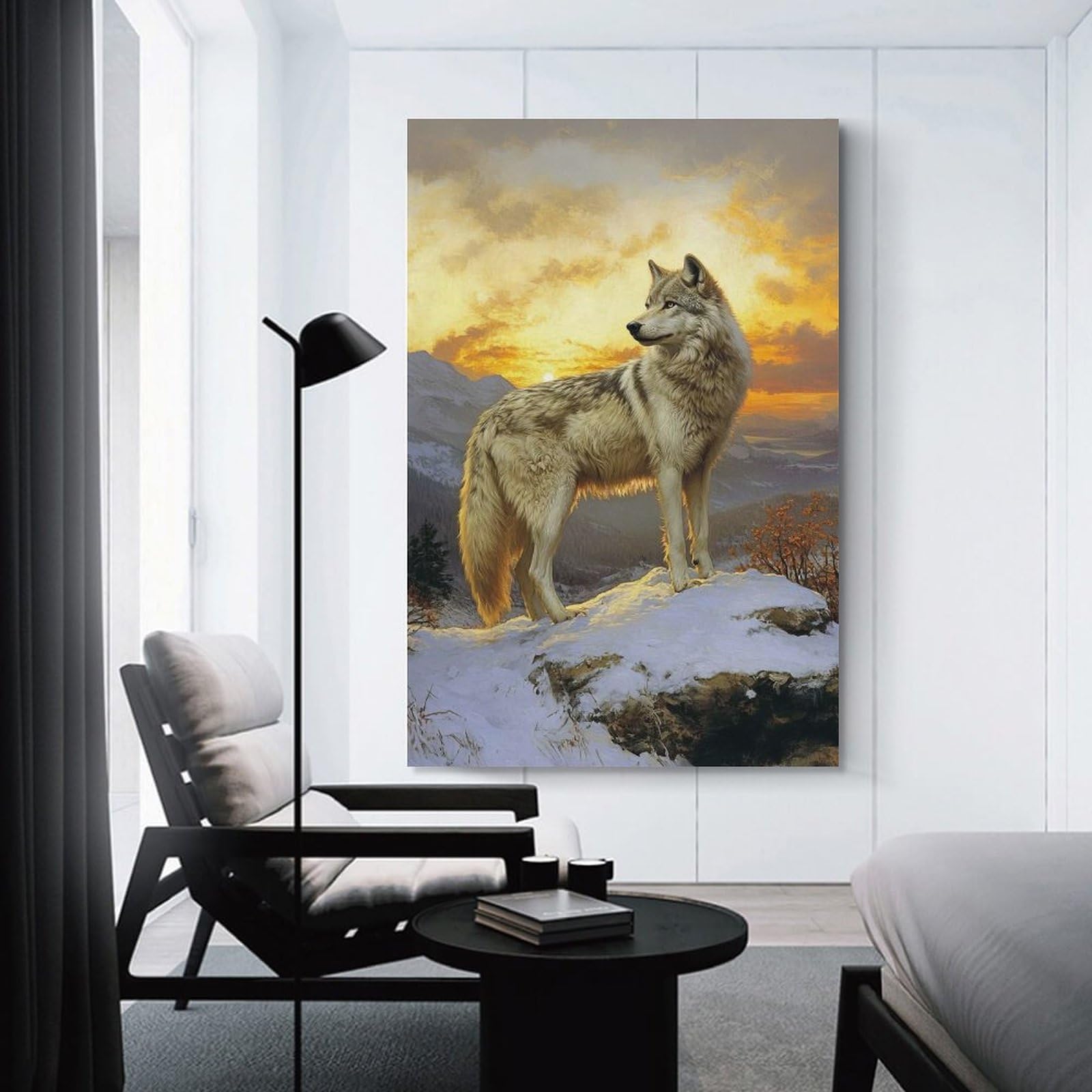 Junmoney Unframe-Style-5 Wolf At Sunset Room Decor Wall Art, 20X30inch(50X75cm), For Living Room, Bedroom, Office Or Hallway, Decorative Artwork With Broad Appeal