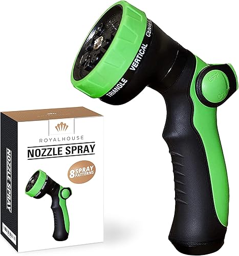 RoyalHouse Boquilla de manguera de jardín, 8 patrones de pulverización ajustables, boquilla de lavado de alta presión, cabezal de manguera