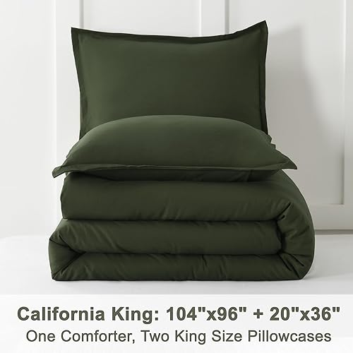 Miniatura 8 de Litanika Juego de edredón California King de 3 piezas, tamaño California King, color verde oliva oscuro, ligero, suave, liso, de verano, juego de