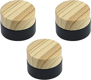 Tighall Small Empty Black Glass Cosmetic Containers with Lids Round Frosted Travel Jars with Inner Liners Sample Jars Refillable Cosmetic Container Bottles for Lotions Sample Eye Creams (3 PACK, 5g)