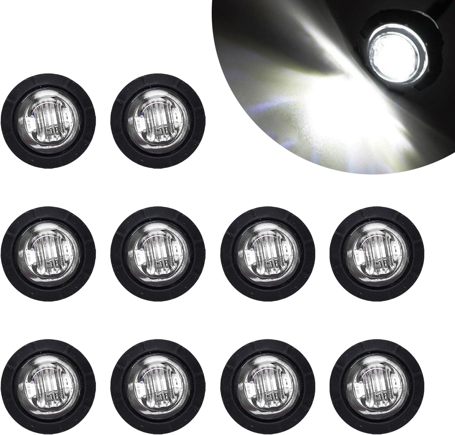 ZBGUN 10 PCS 3/4" 12V Round LED Truck Side Light, Miniature