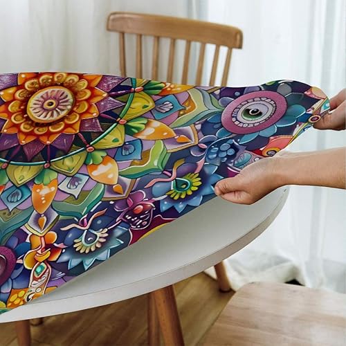 Vista 94 de Pardick Mantel redondo ajustable con diseño de flores de arte en acuarela con mantel elástico, mantel elástico redondo, impermeable, lavable, se