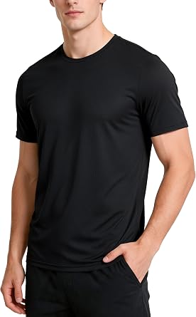 Mens Workout Shirts Dry Fit 4 Way Stretch Short Sleeve Gym Tee