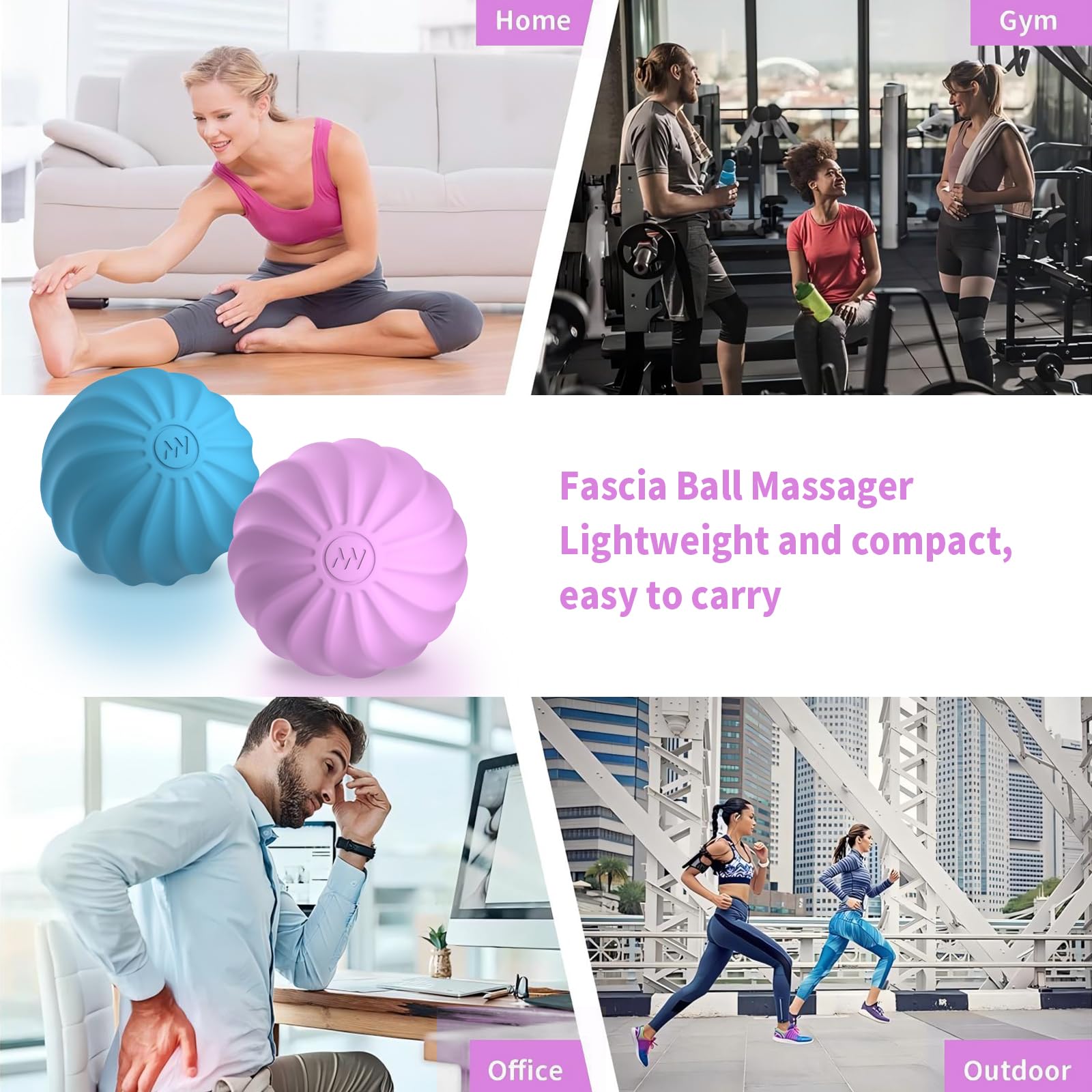 Mini balle de massage, 6,3 cm, 10 niveaux de vibration, électrique, pour la main, les pieds, les muscles, la relaxation myofasciale, le soulagement de la fasciite plantaire (violet)