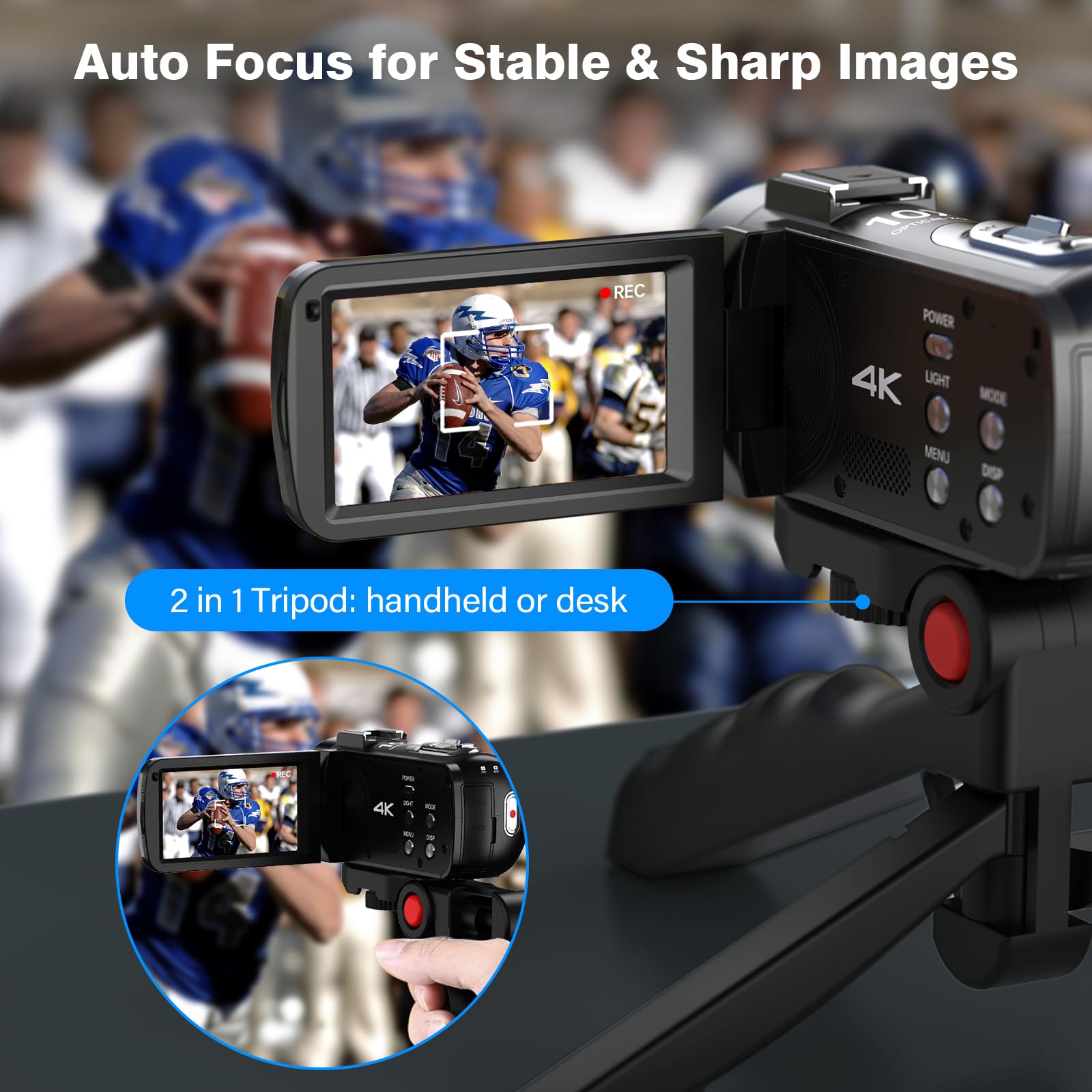 Videocámara 4K de 30 MP, videocámaras ópticas de enfoque automático 10X, cámara de vlogging con trípode IPS de 3 pulgadas, micrófono de pantalla táctil IPS de 32 GB, tarjeta SD de 32 GB, 2