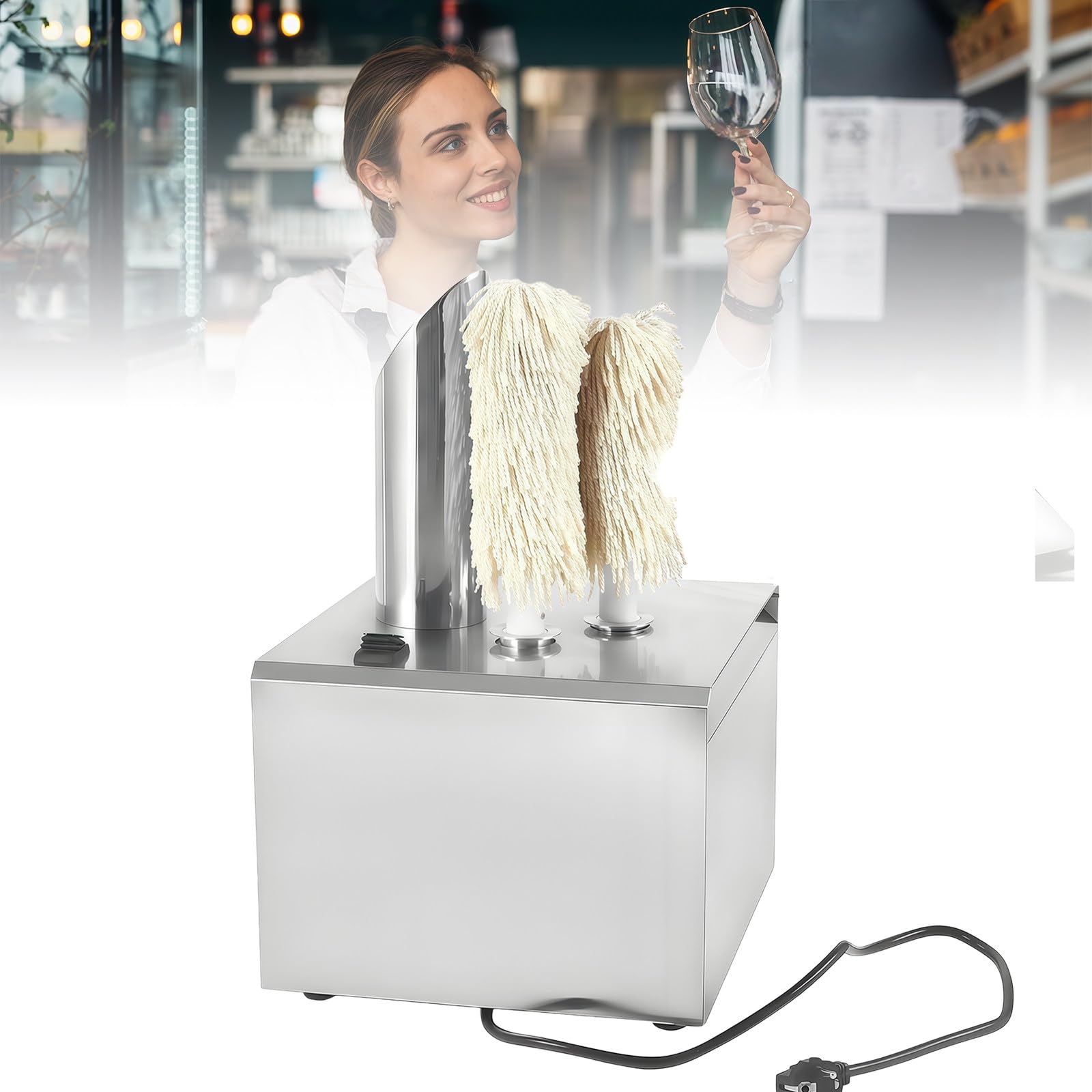 Machine à Polir Les Verres à Vin Professionnelle, Séchage à L'air à 60 °c, Nettoyage sans Rayures, 300/330/660 Verres/Heure, Brosses Amovibles, pour Les Caves, Bars Restaurants ThreeHeads