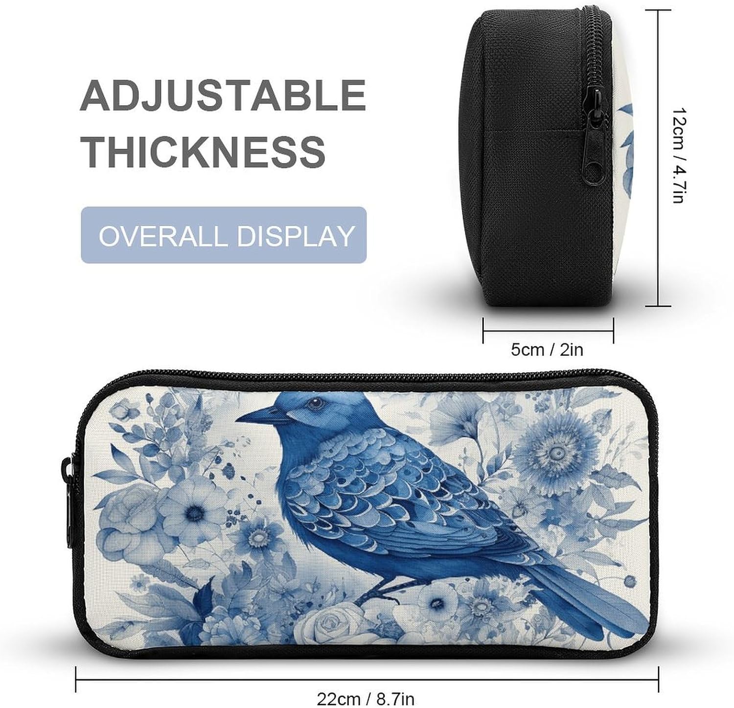 Bluebird Flowers Pencil Case Large Capacity Pencil Pouch image 2