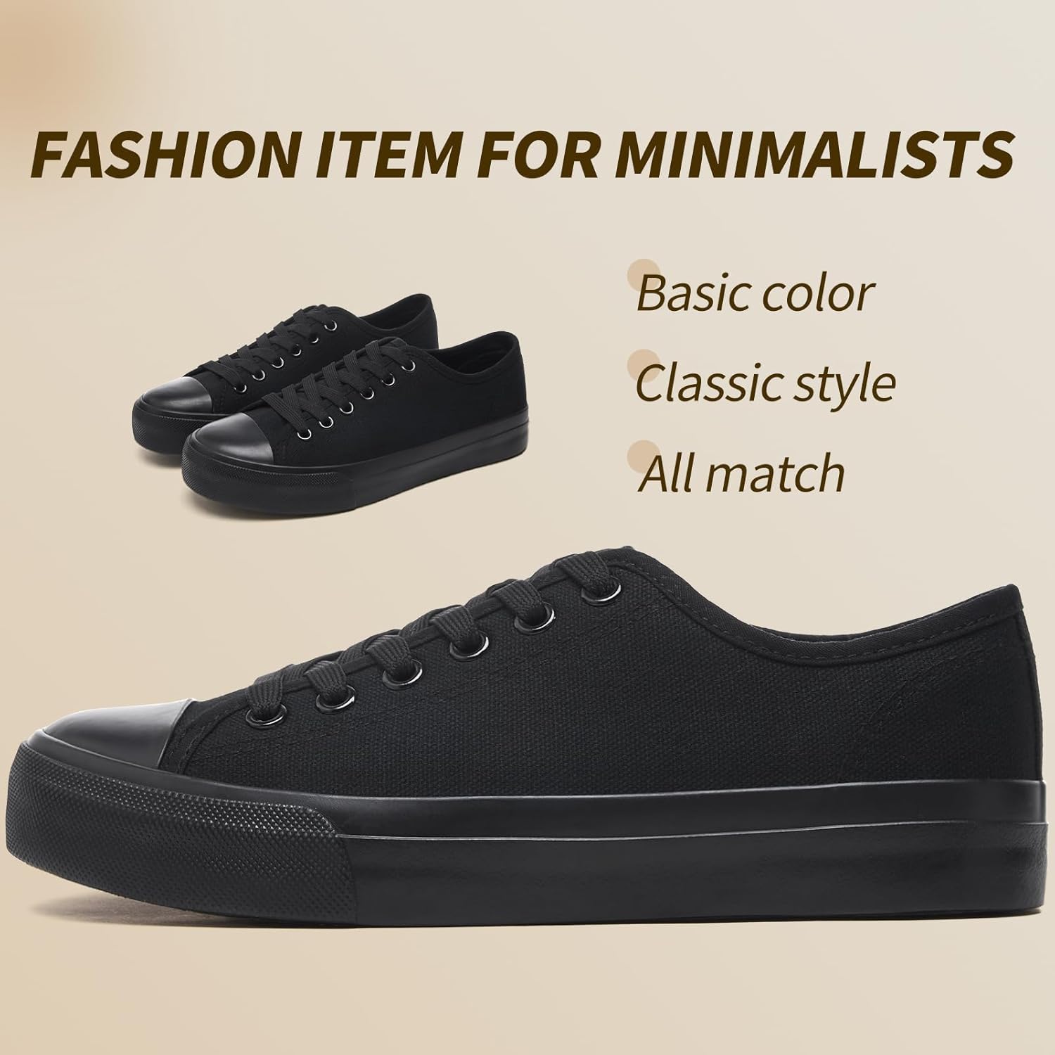 Uoidru White Tennis Canvas Shoes for Women Black Canvas Sneakers Womens Fashion Sneakers Classic Lace Up Walking Shoes - Image 4