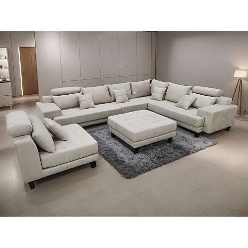 Stendmar S150DBE 5PC. Beige Finish Reversible Corner SECTIONAL Microfiber Fabric Sofa Set