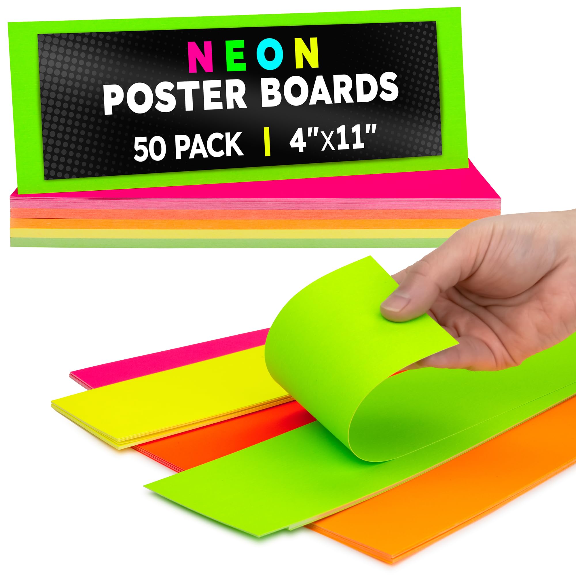 Hygloss Poster Board 4 x 11, 50 Pack Neon Assorted, Colored Posterboard