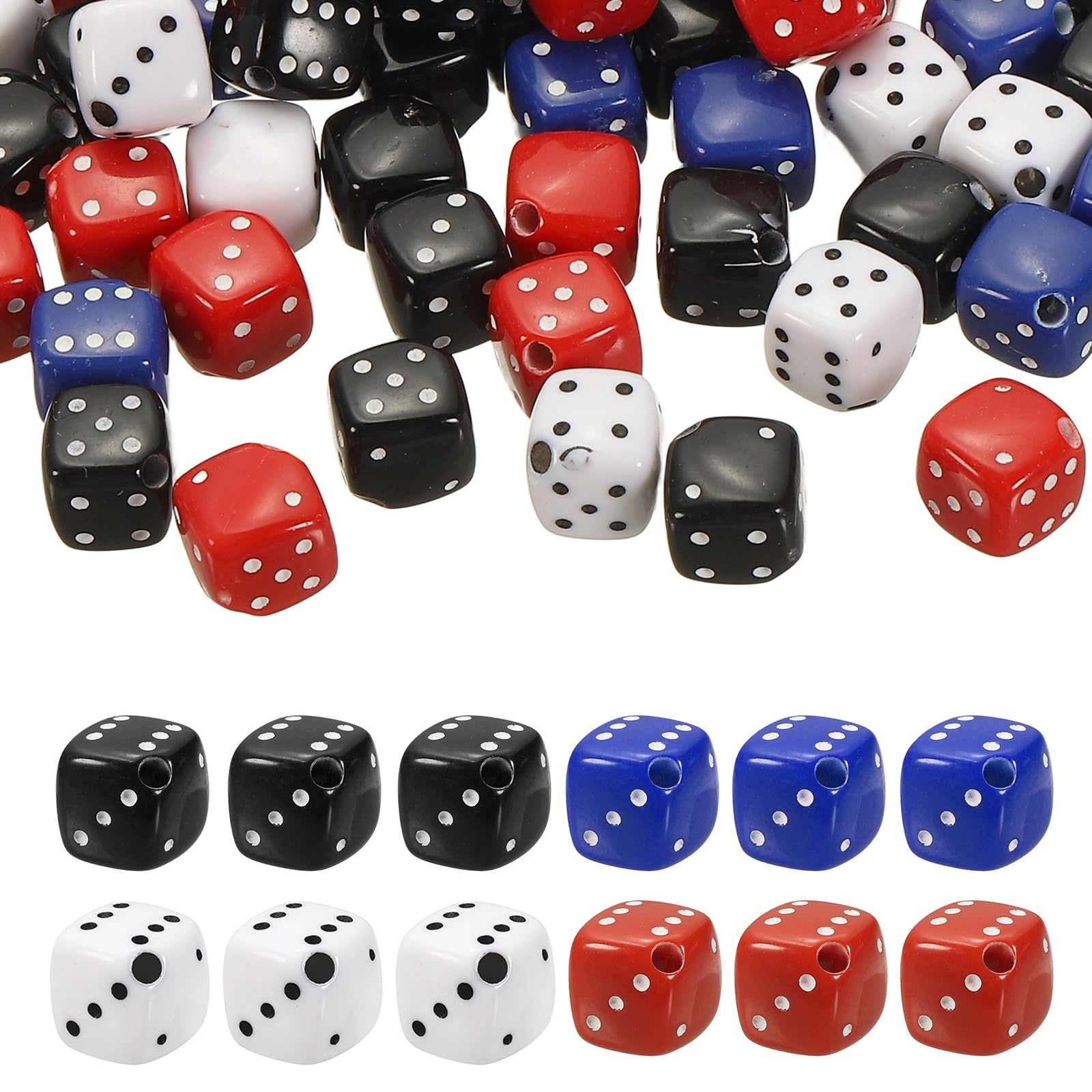 PATIKIL 100Pcs Acrylic Dice Bead, 8mm/0.3" Cube Dice Charm Beads Cute Keychain Pendant for Bracelets Necklaces Earrings DIY Crafts Jewelry Making, Classic Solids