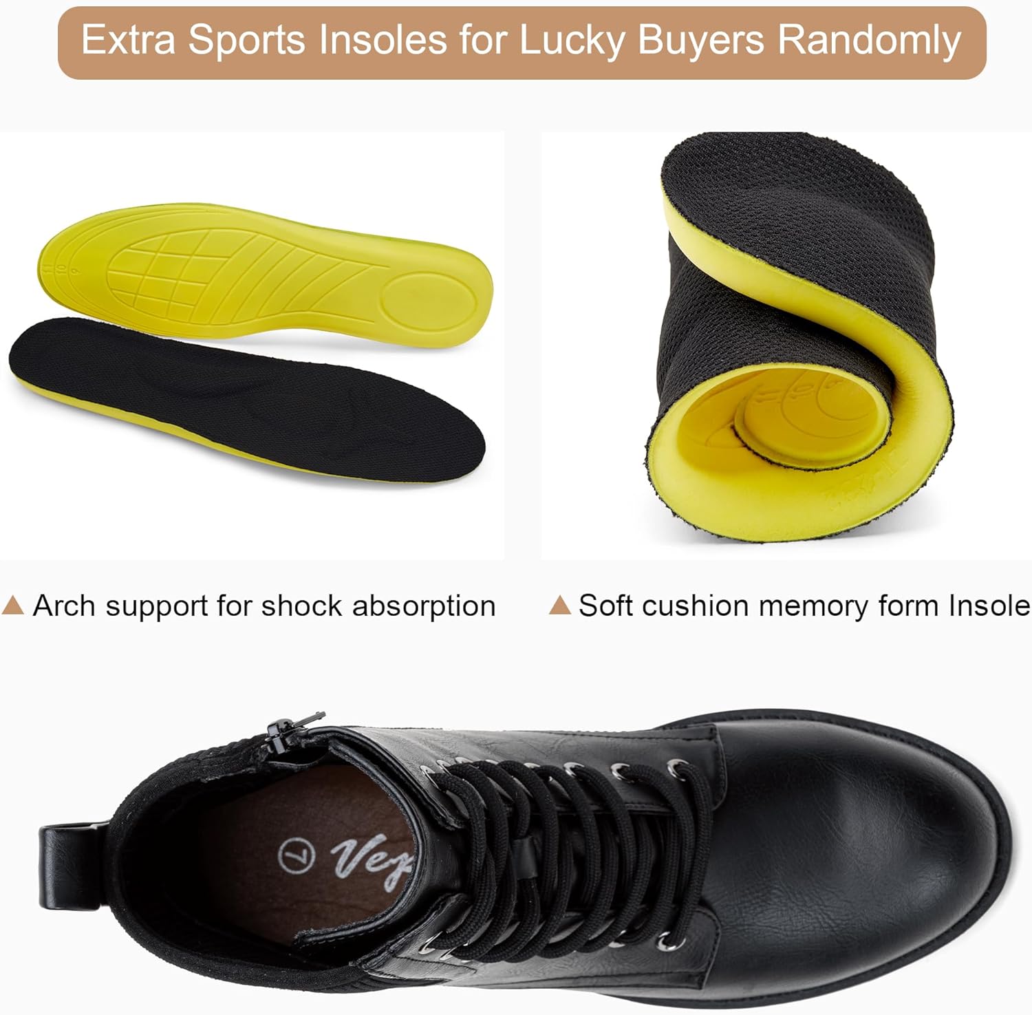 Vepose Women's 916 Ankle Boots, Combat Lace up Short Booties with Inside Zipper - Image 4