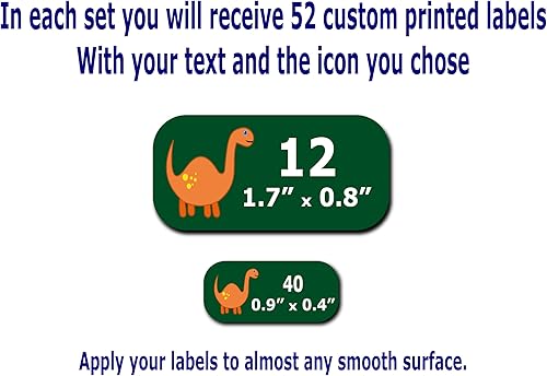 Miniatura 4 de Etiquetas de nombre personalizadas diseños de iconos para niños, niñas y niños. 52 etiquetas impermeables para escuela, guardería y campamento.