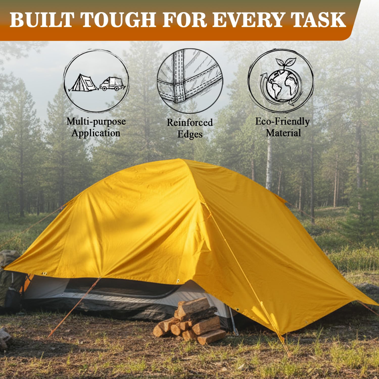 Heavy Duty Waterproof Tarp 8x10 Ft with Grommets, Thick Durable Multipurpose Tan Tarpaulin Cover, UV & Tear Resistant for Camping, Outdoor, Tent, Trailer, Equipment & Machinery