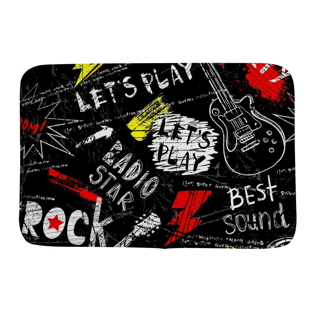 Tapis de bain guitare velours corail noir rocher 91x61 cm tapis de sol artistique