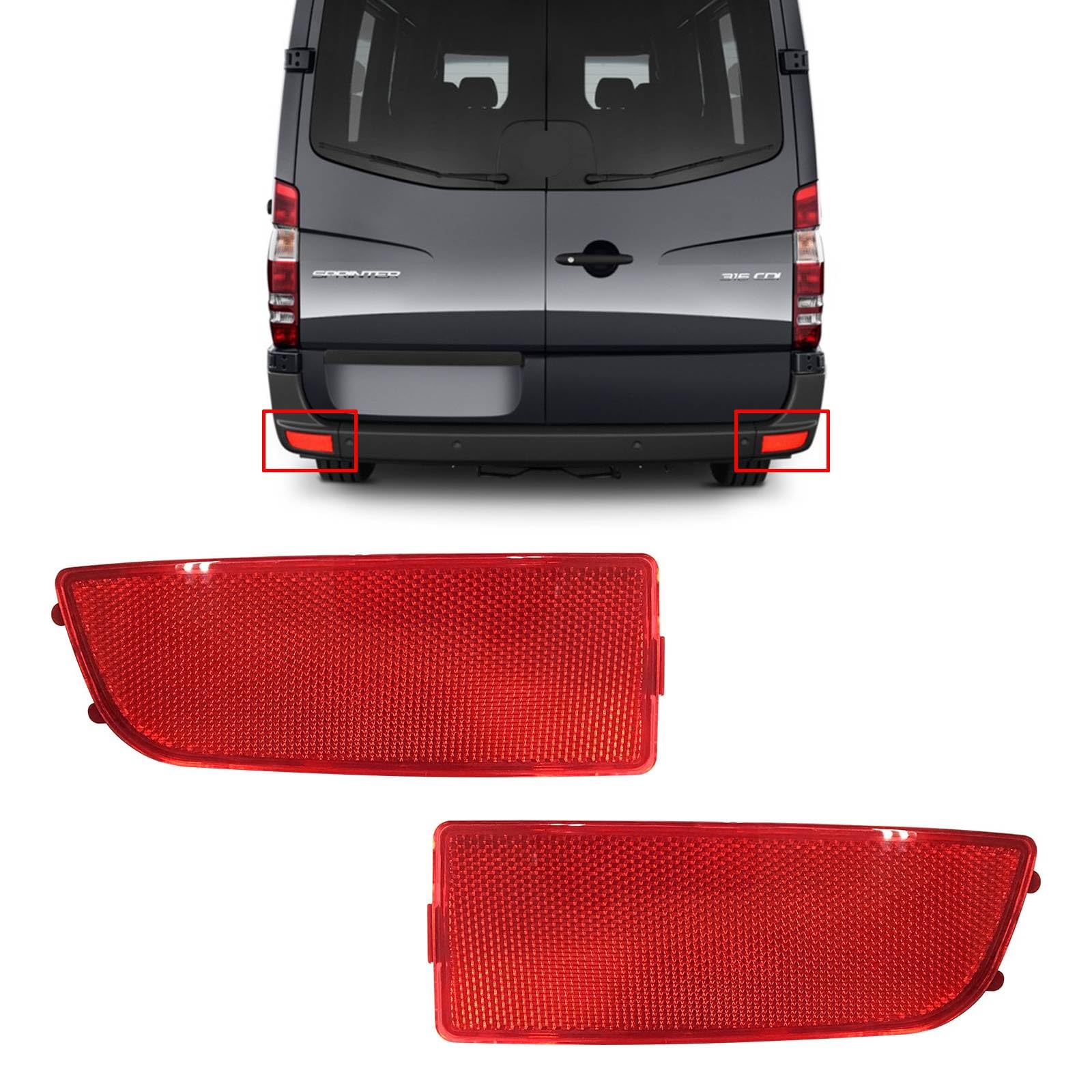 AUTOXBERT 2x Reflektor Stoßstange Rückstrahler für Mercedes Sprinter W906, für VW Cr-after Hinten Links und Rechts Rückleuchte Heckstoßstange Rückstrahler