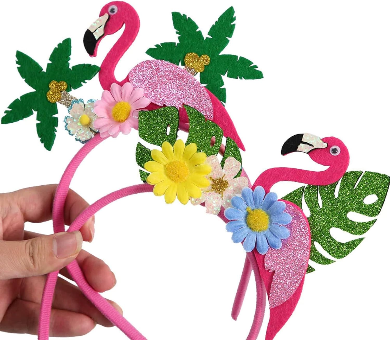 AIUPUOC Hawaiian Headband Flamingo Flower Headpiece Summer Accessories for Women Tropical Beach Hawaii Party Floral Leaves - Image 7