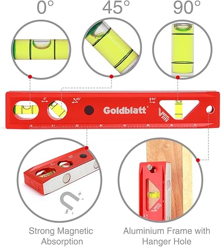 Miniatura 6 de Goldblatt Juego de 3 niveles de torpedo de 9 pulgadas, 24 pulgadas, 48 pulgadas incluido, construcción de aleación de aluminio