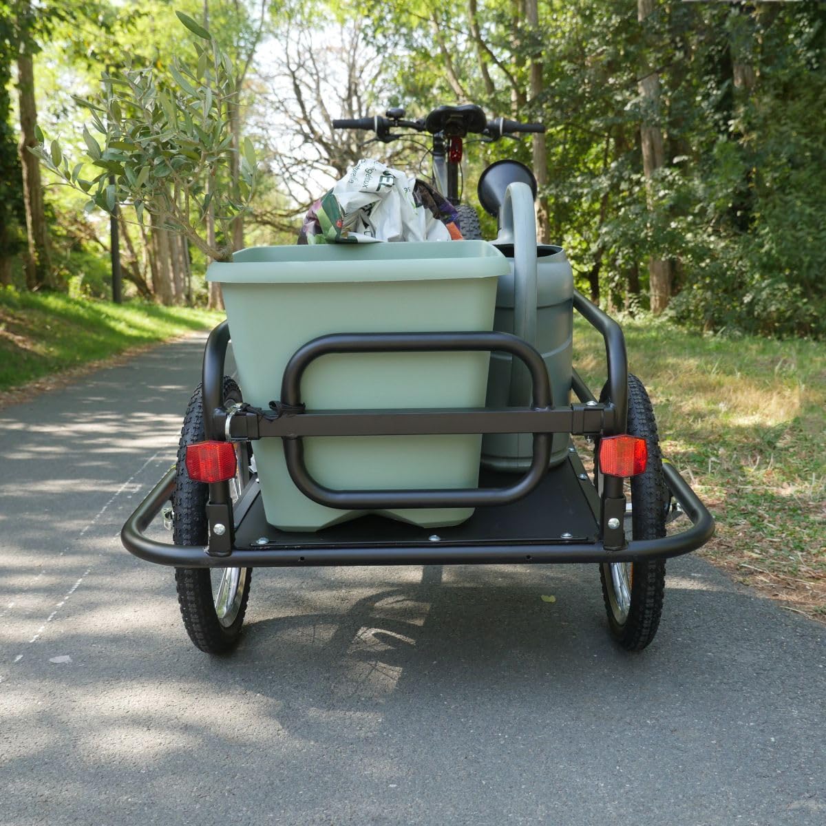 BIKE ORIGINAL - Remorque Vélo en Acier - Remorque Marchandises 60L - Structure Solide en Acier Noir - Compatible Vélos 26" à 28" - Roues Pneumatiques 16" - Barre d'Attelage Réversible - Pliable