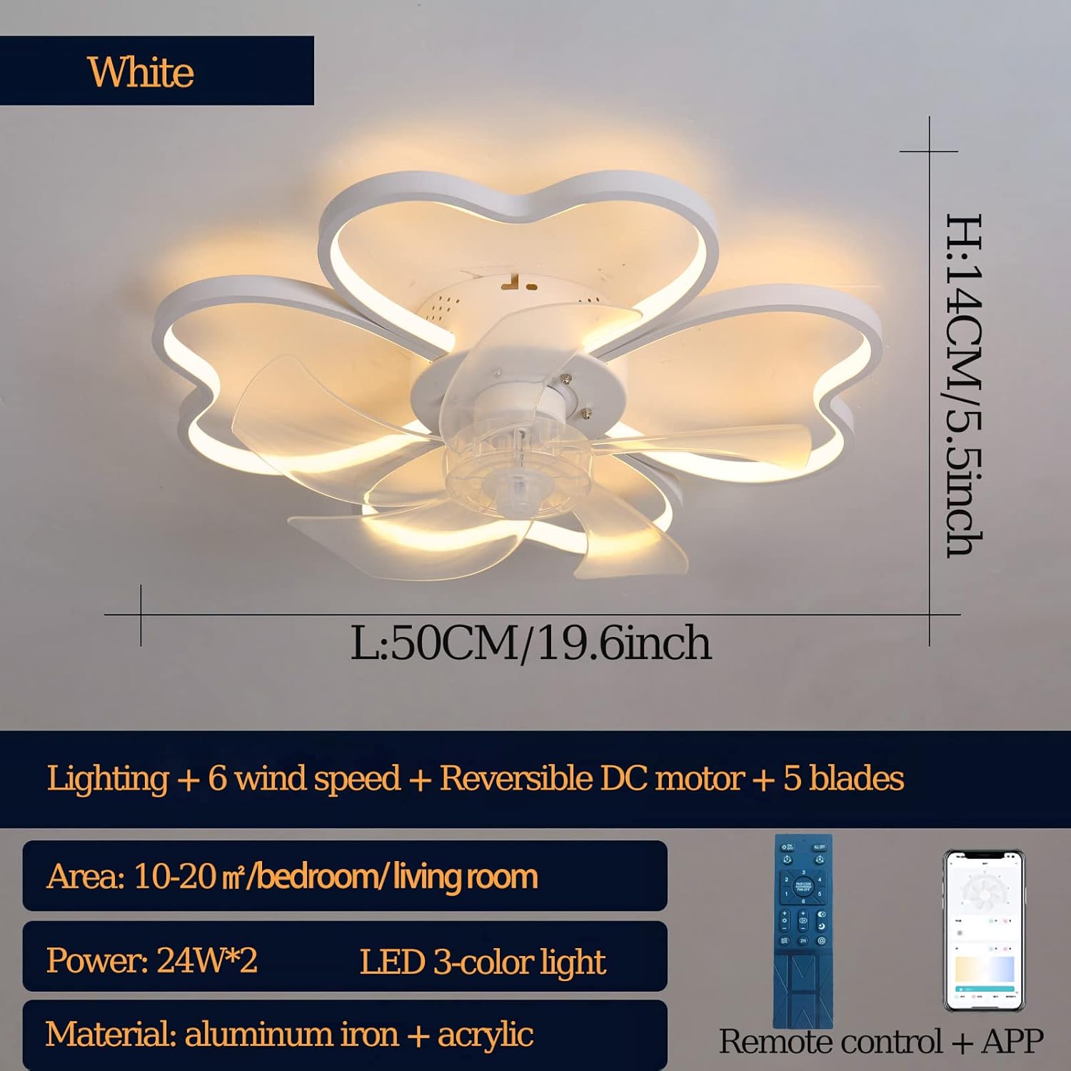 YUEGOO Ceiling Fans with Lamps,Silent Flower Chandelier with Fan Creative Design for Living Room Bedroom Ceiling Fan with Light and Remote Control