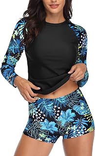 Daci Women Two Piece Rash Guard Long Sleeve Swimsuits UV UPF 50+ Swim Shirt Bathing Suit with Boyshort Bottom