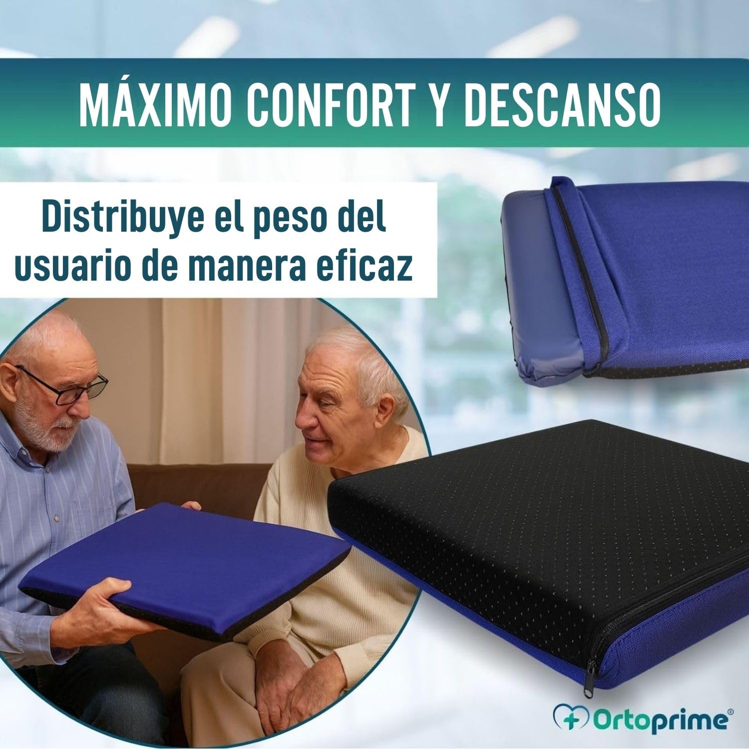 OrtoPrime Cojín Antiescaras Cuadrado FLOTACIÓN Líquida - Cojines Antiescaras Ortopédicos Coxis Alivio - Cojín Antiescaras para Silla Ruedas y Sillón - Cojín Ortopédico Úlceras PRESIÓN (Cuadrado)