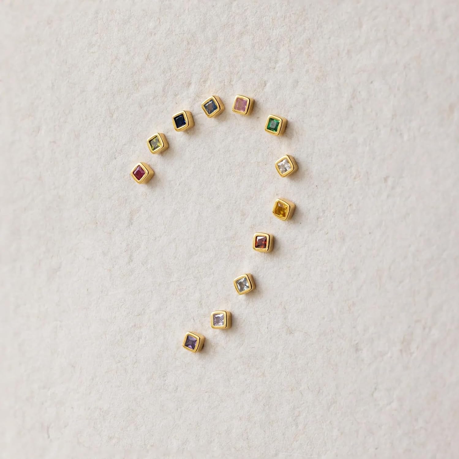 CAITLYNMINIMALIST 18K Gold Plated Sterling Silver CZ Birthstone Square Bezel Gemstone Dainty Flatback Stud Earrings for Women