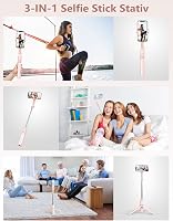 Pnitri Selfie Stick LED Kitöltőfénnyel 114cm Tripod Távirányítóval iPhone Huawei Xiaomi Rózsaszín 7