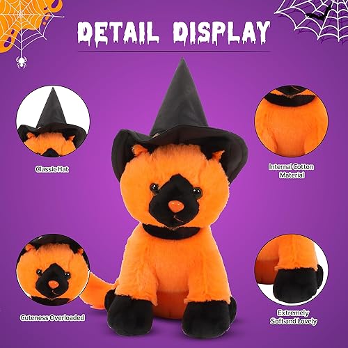 Miniatura 6 de Plushland Peluche de gato bruja naranja de Halloween, juguetes suaves para niños, 7 pulgadas