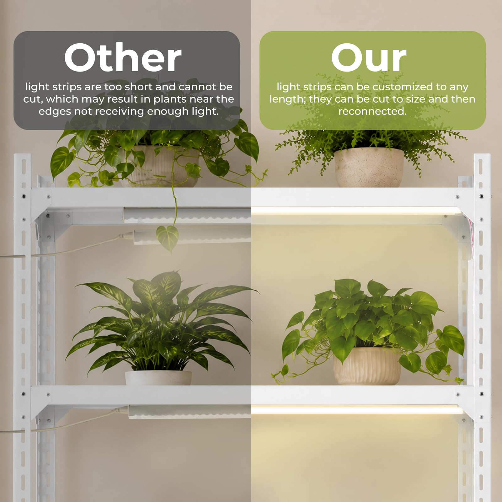 Tira de luz LED de crecimiento 3M, luz de planta enlazable de espectro