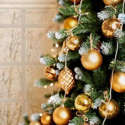 Miniatura 8 de Árbol de Navidad con polvo de nieve blanca de 6 pies, árbol de Navidad artificial con bisagras con punta de nieve 812 ramas y soporte de metal